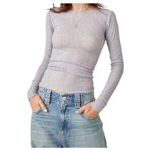 Free People Gold Rush Womens High Neck Sequin Detailing Semi Sheer Top Size M